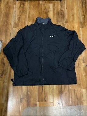 Nike Black Full-Zip Windbreaker Jacket with White Swoosh